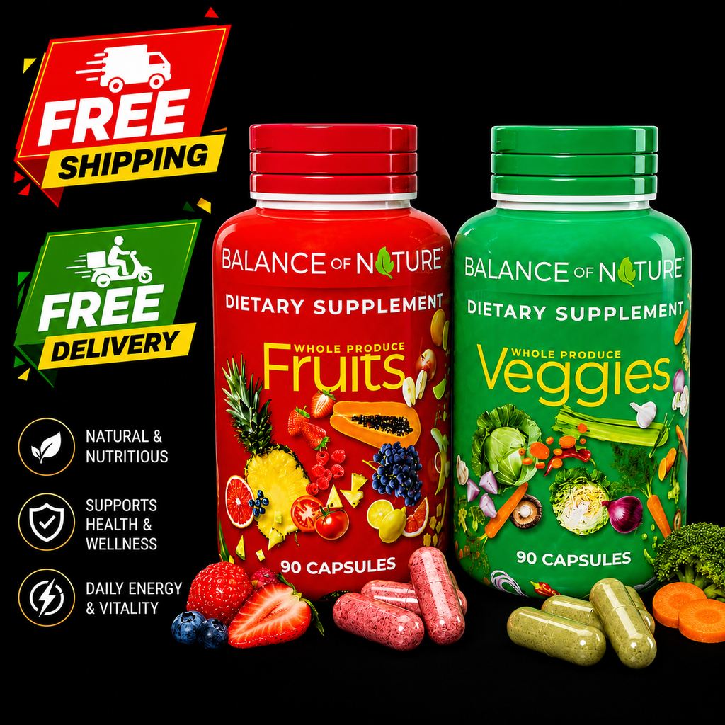 Balance of Nature Fruits & Veggies Dietary Supplement Bundle | 90 Capsules Each | Whole Fruit & Vegetable Capsules